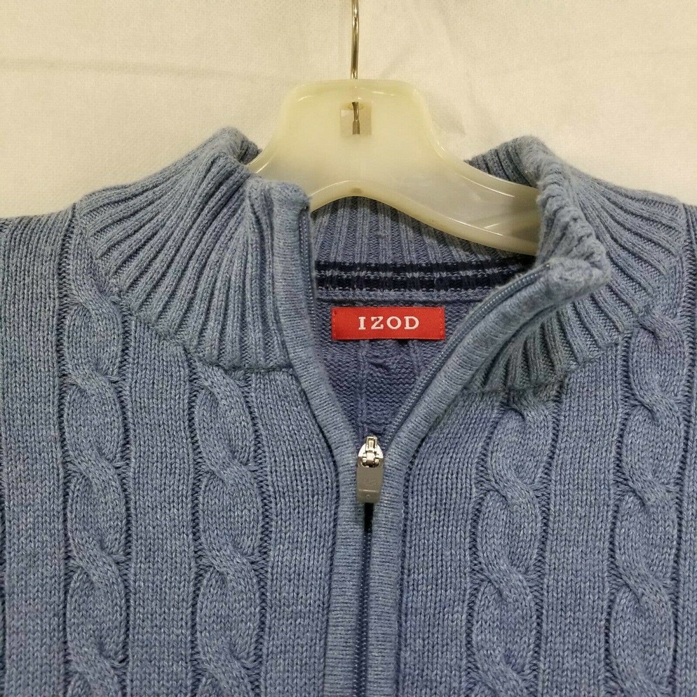 Izod Mens Blue Cable Knit 1/4 Zip Pullover Sweater M - Picture 2 of 11